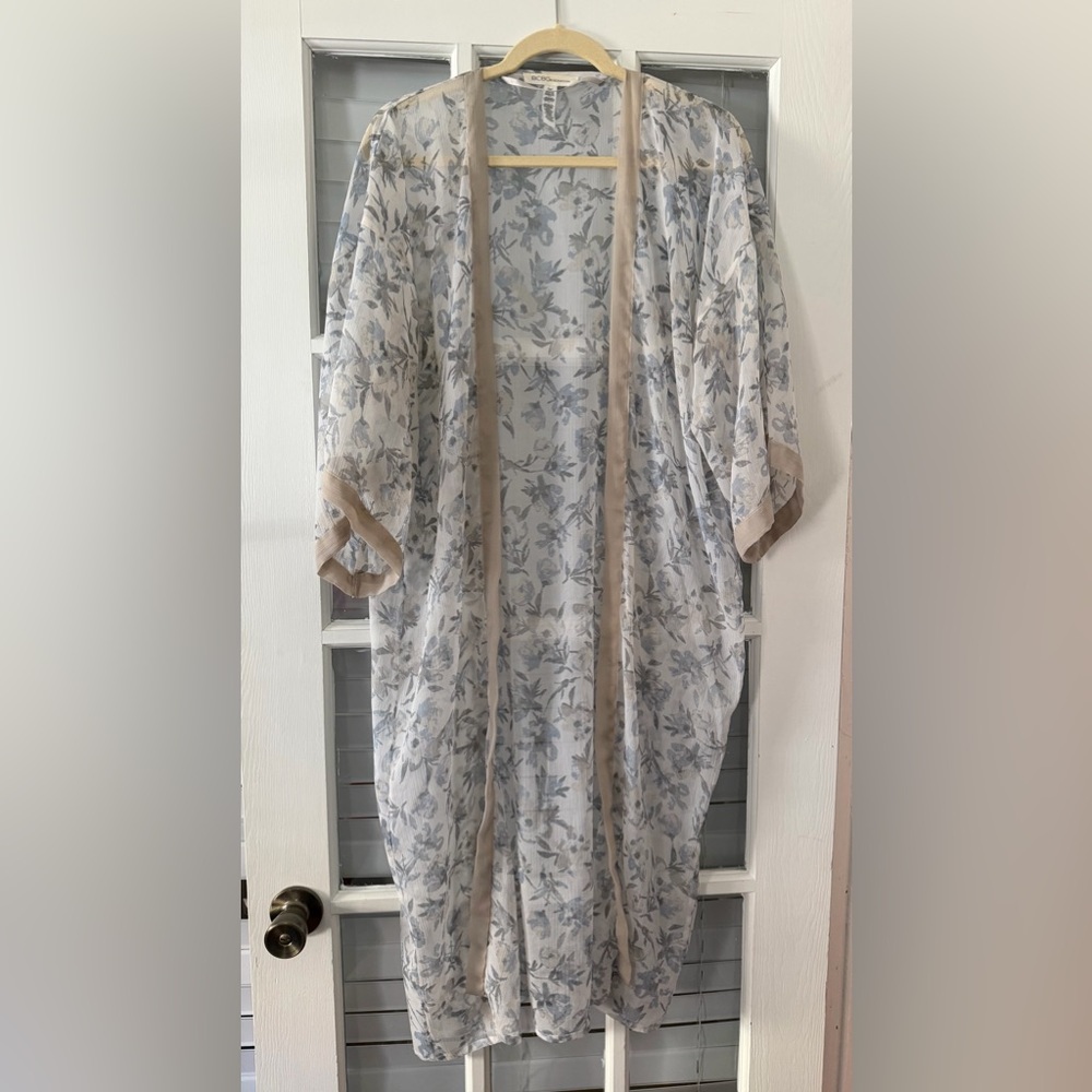 BCBGeneration Women’s One Size Gray/Blue Floral Sheer Kimono Coverup | SKU 0192